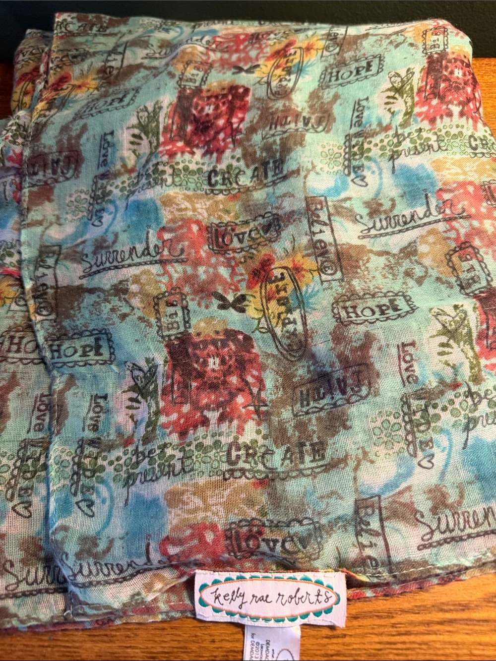 Kelly Rae Roberts Floral Patchwork Print Scarf - Teal Multi